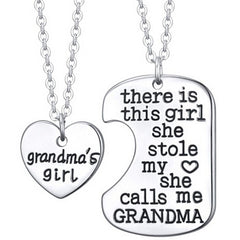Grandmas Girl Heart Pendant Necklace - Grandma Necklace Set