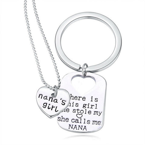 Nana's Girl Keychain Set Necklace and Keychain Grandma Gifts