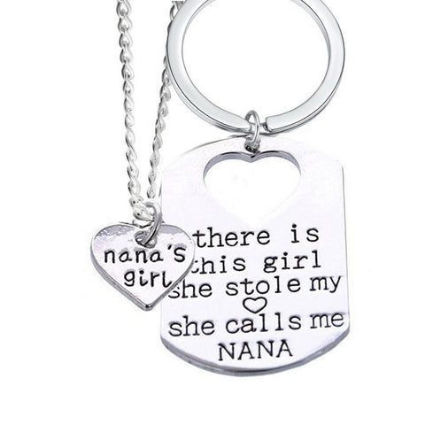 Nana's Girl Keychain Set Necklace and Keychain Grandma Gifts