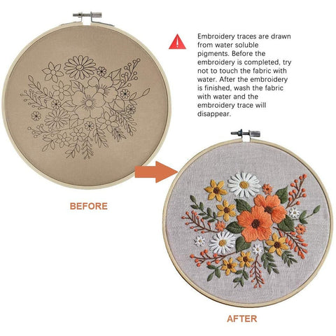 Embroidery Starter Kit with Pattern Flowers White Orange