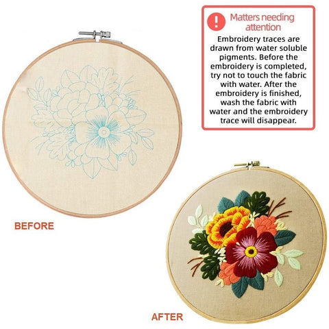 Embroidery Starter Kit with Pattern Flowers Orange Red