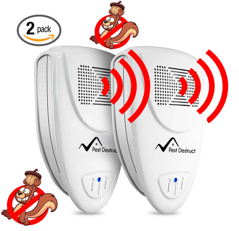 Ultrasonic Squirrel Repeller PACK of 2 - Get Rid Of Squirrels In 72 Hours Or It's FREE