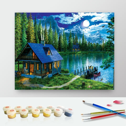 DIY Paint by Numbers Canvas Painting Kit - House by The Lake