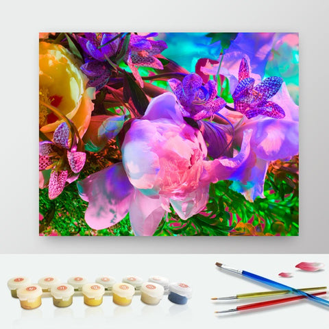 DIY Paint by Numbers Canvas Painting Kit - Pink Purple Blooming Flowers