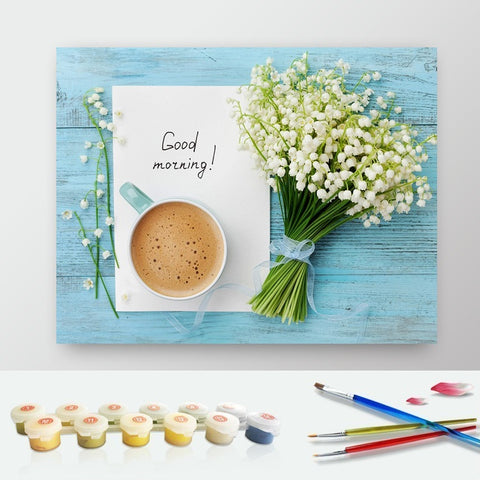 DIY Paint by Numbers Canvas Painting Kit - Morning Coffee Cup