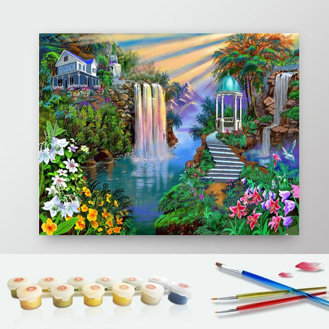 DIY Paint by Numbers Canvas Painting Kit - Ideal Waterfall Landscape