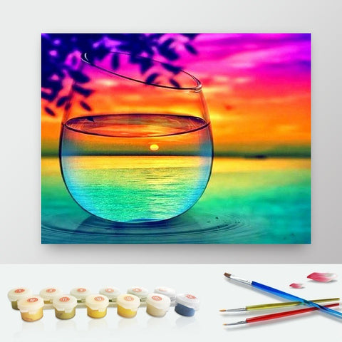 DIY Paint by Numbers Canvas Painting Kit - Colorful Glass Drink Sunset