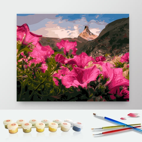 DIY Paint by Numbers Canvas Painting Kit - Mountain Flowers