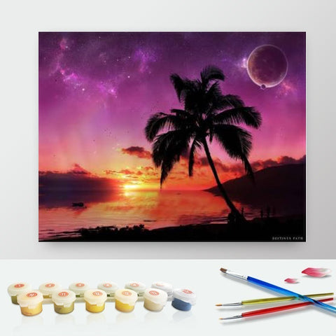 DIY Paint by Numbers Canvas Painting Kit - Purple Summer Nights Palm