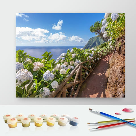 DIY Paint by Numbers Canvas Painting Kit - Flowers Walk by The Sea