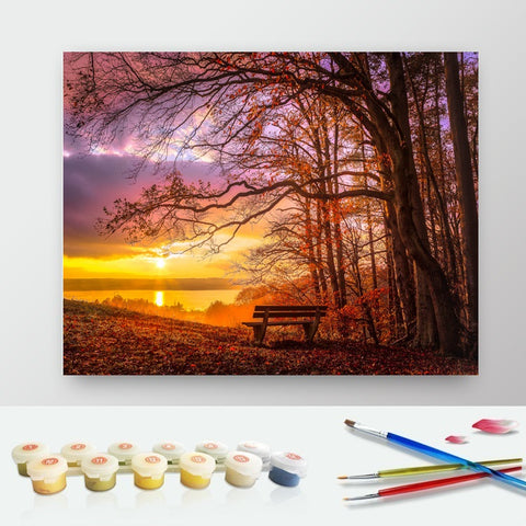 DIY Paint by Numbers Canvas Painting Kit - Lonely Bench Sunset