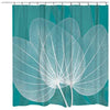 Image of Fabric Shower Curtain Set with Hooks Teal Eucalyptus Leaf