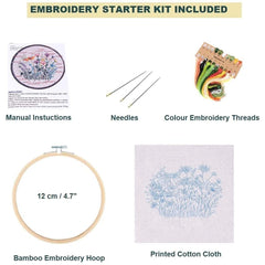 Embroidery Starter Kit with Pattern Flowers Colorful