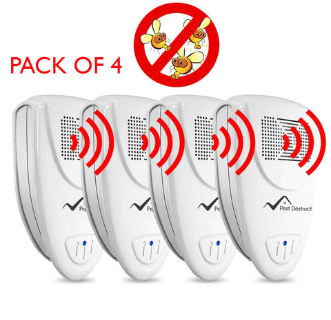 Ultrasonic Fruit Fly Repeller - PACK of 4 - 100% SAFE for Children and Pets - Quickly eliminates pests - Fruit Flies, Mosquitoes, Spiders, Rodents