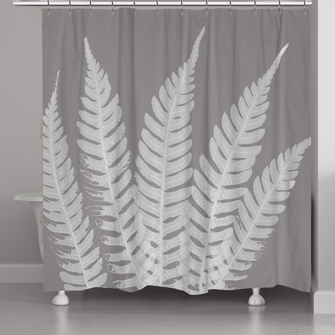 Fabric Shower Curtain Set with Hooks Gray Leaves