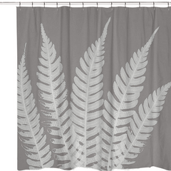 Fabric Shower Curtain Set with Hooks Gray Leaves