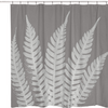 Image of Fabric Shower Curtain Set with Hooks Gray Leaves