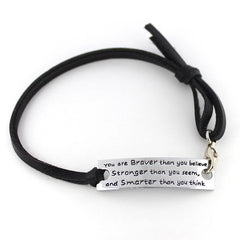 Inspirational Leather Bracelet - “You are Braver Than You Believe, Stronger Than You Seem and Smarter Than You Think”