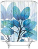 Image of Fabric Shower Curtain Set with Hooks Mint Blue Leaves