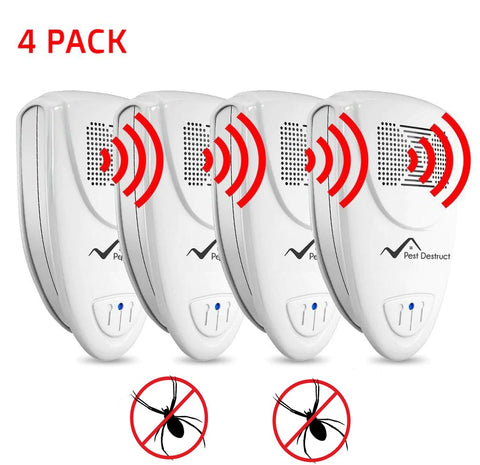 Ultrasonic Spider Repeller Pack of 4 - 100% SAFE for Children and Pets - Quickly Eliminate Pests
