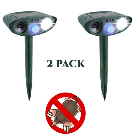 Mole Outdoor Ultrasonic Repeller PACK OF 2 - Solar Powered Ultrasonic Animal & Pest Repellant - Get Rid of Moles in 7 Days