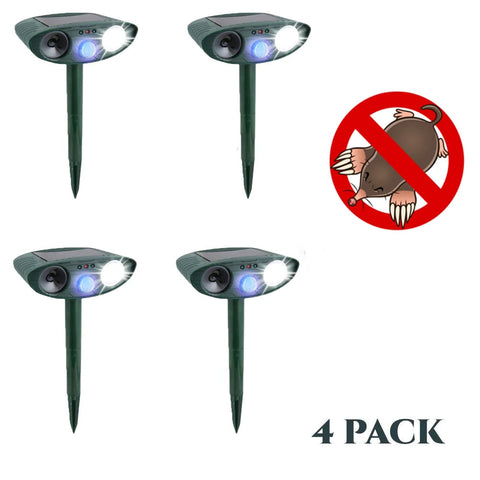 Mole Outdoor Ultrasonic Repeller PACK OF 4 - Solar Powered Ultrasonic Animal & Pest Repellant - Get Rid of Moles in 7 Days