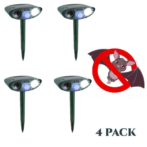 Bat Outdoor Ultrasonic Repeller PACK of 4 - Solar Powered Ultrasonic Animal & Pest Repellant - Get Rid of Bats in 72 Hours or It's FREE