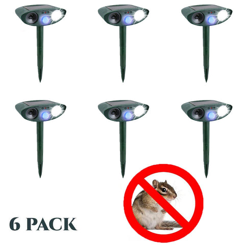 Ultrasonic Chipmunk Repeller - PACK of 6 - Solar Powered - Get Rid of Chipmunks in 48 Hours or It's FREE