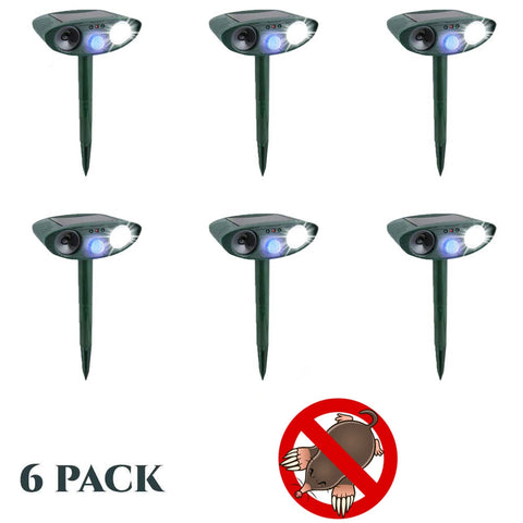 Mole Outdoor Ultrasonic Repeller PACK OF 6 - Solar Powered Ultrasonic Animal & Pest Repellant - Get Rid of Moles in 7 Days