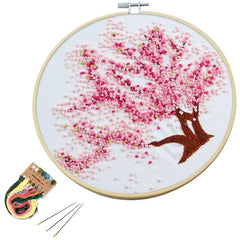 Embroidery Starter Kit with Pattern Pink Blooming Tree