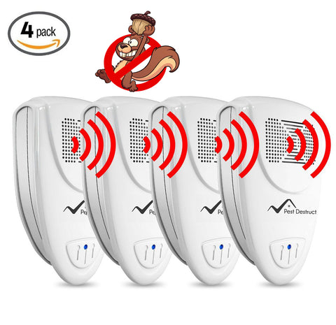 Ultrasonic Squirrel Repeller PACK of 4 - Get Rid Of Squirrels In 72 Hours Or It's FREE